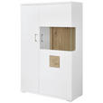 HIGHBOARD Weiß, Eichefarben, Weiß Hochglanz  90/141,4/37,4 cm  - Eichefarben/Weiß Hochglanz, Design, Glas/Holzwerkstoff (90/141,4/37,4cm) - Xora