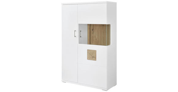 HIGHBOARD Weiß, Eichefarben, Weiß Hochglanz  90/141,4/37,4 cm  - Eichefarben/Weiß Hochglanz, Design, Glas/Holzwerkstoff (90/141,4/37,4cm) - Xora