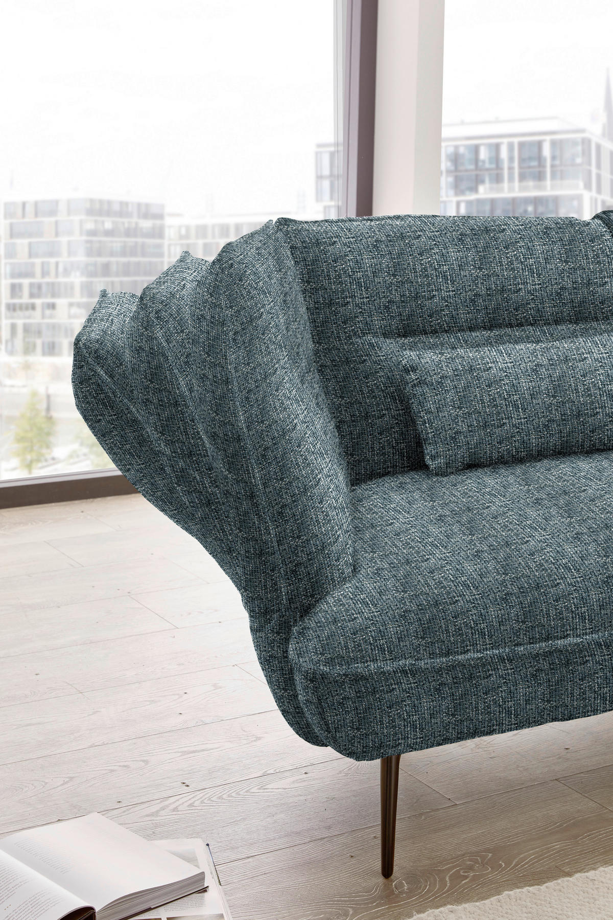 ECKSOFA in Flachgewebe Blaugrau  - Blaugrau/Schwarz, Design, Textil/Metall (339/153cm) - Moderano