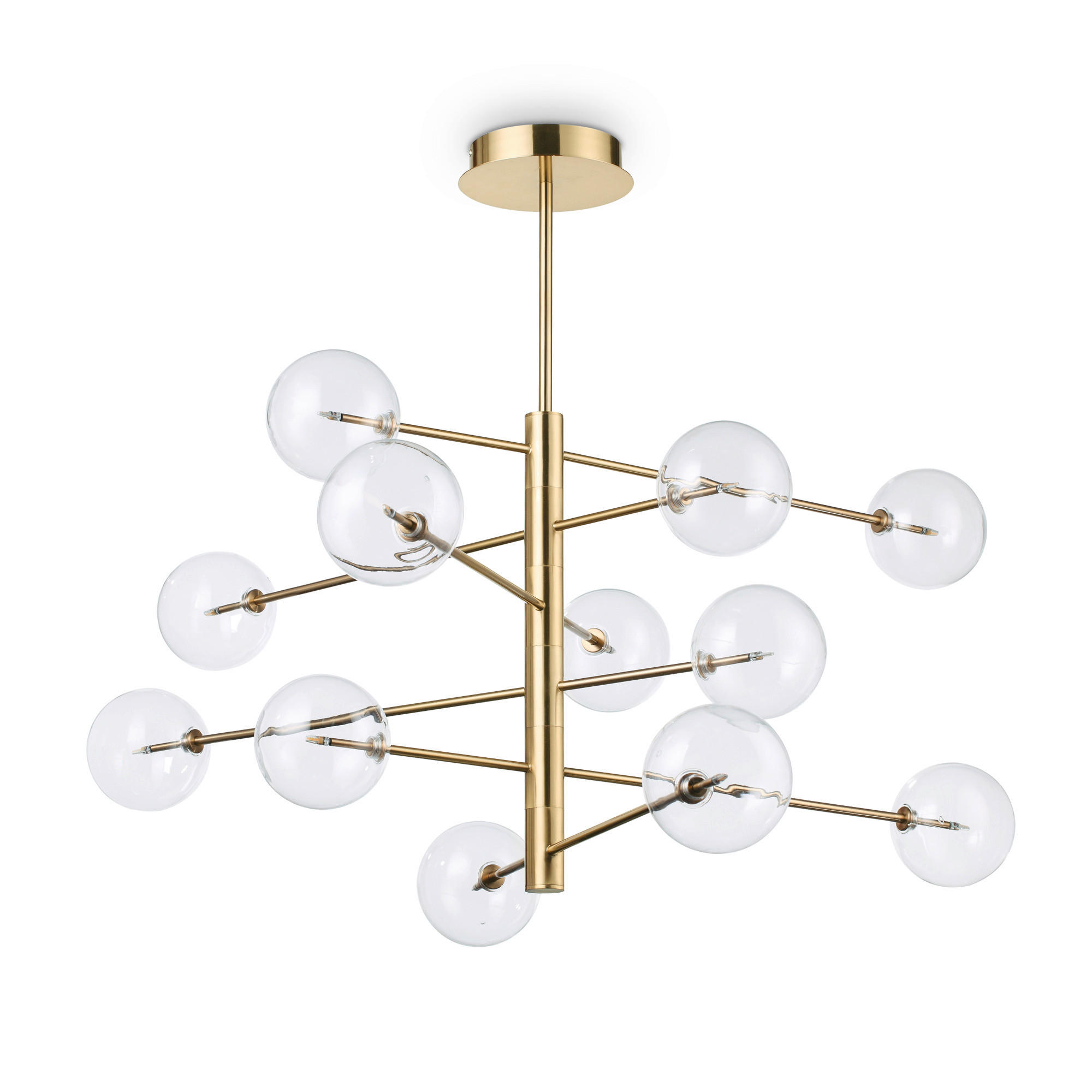 HÄNGELEUCHTE 124/90,5 cm  - Messingfarben, Design, Glas/Metall (124/90,5cm) - Ideal Lux