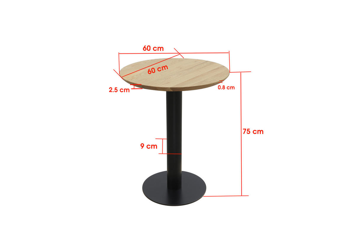 ESSTISCH 60/60/75 cm Echtholz  Holz, Metall rund Eichefarben  - Eichefarben, KONVENTIONELL, Holz/Metall (60/60/75cm) - Linea Natura