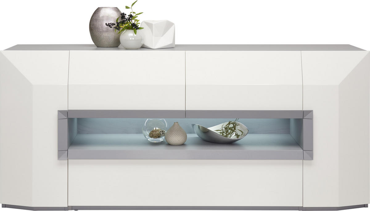 SIDEBOARD 200/90/52 cm  in Weiß, Hellgrau  - Hellgrau/Schwarz, Design, Holz/Holzwerkstoff (200/90/52cm) - Ambiente