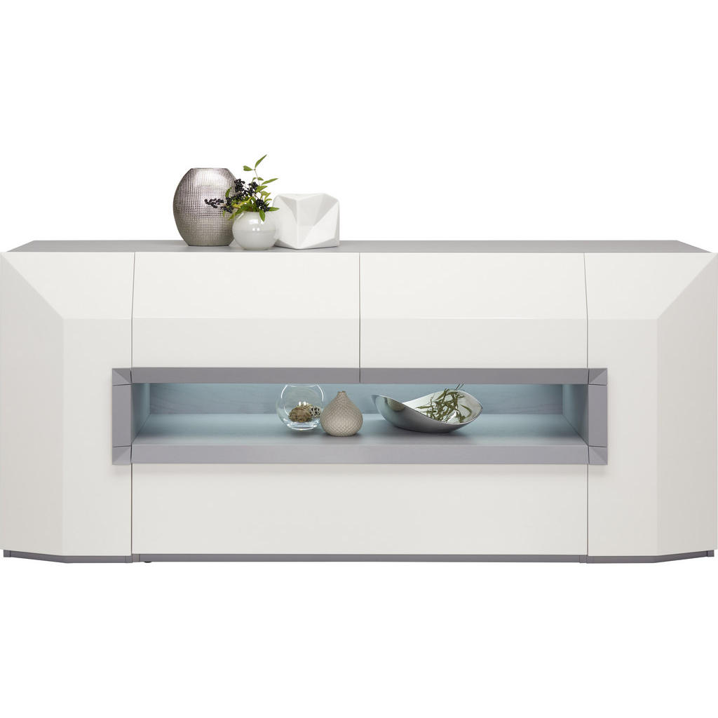 Thumbnail - Ambiente Sideboard Porto, Weiß, Hellgrau, Holz, Eiche, furniert, 3 Fächer, 2 Schubladen, 200x90x52 cm, Beimöbel erhältli...