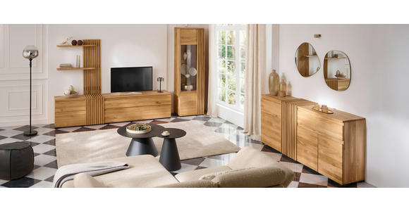 WOHNWAND  in Eichefarben  248,8/175,3/44 cm  - Eichefarben/Schwarz, Natur, Holz (248,8/175,3/44cm) - Linea Natura