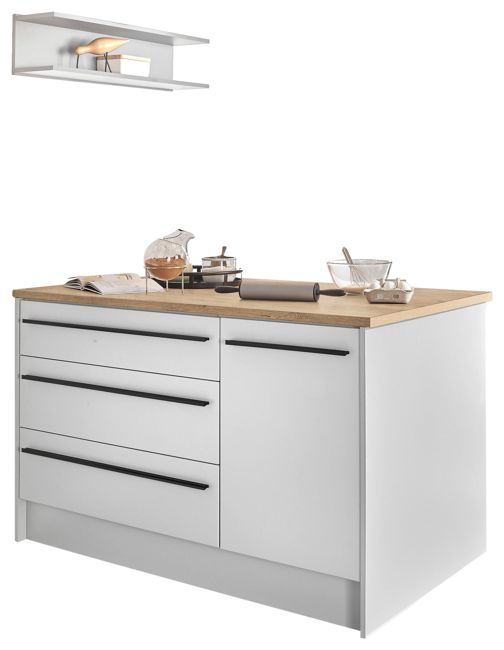 KÜCHENINSEL 145/90/90 cm  in Weiß, Eichefarben  - Eichefarben/Schwarz, Design, Holzwerkstoff/Kunststoff (145/90/90cm) - MID.YOU