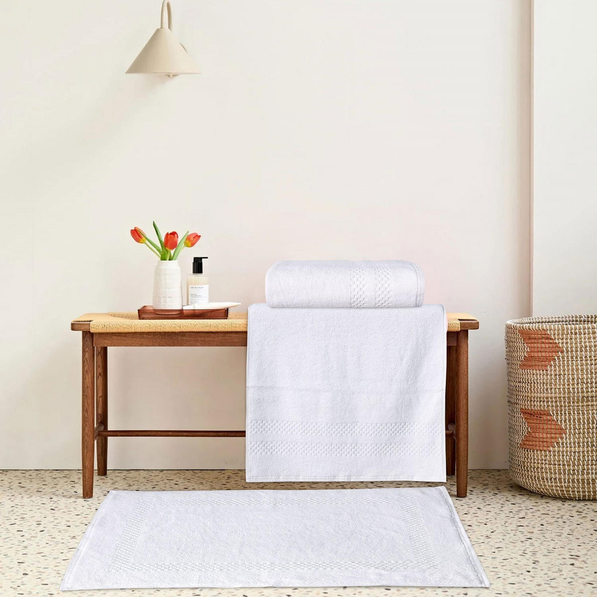 KUPAONSKI TEPIH bijela  CHECK  - bijela, Basics, tekstil (50/70cm) - Boxxx