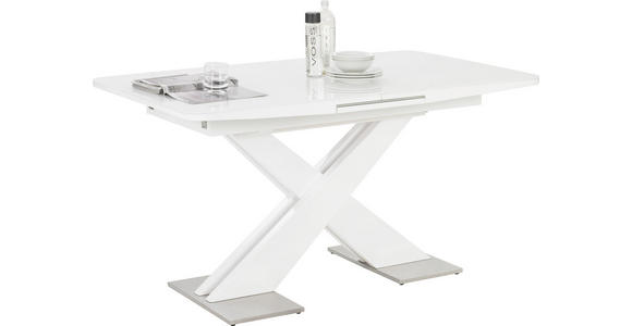 ESSTISCH in Glas, Holzwerkstoff, Metall 140(175)/85/76 cm - Weiß, Design, Glas/Holzwerkstoff (140(175)/85/76cm) - Hom`in