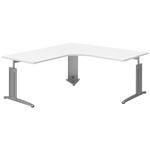 ECKSCHREIBTISCH 180/80/70-82 cm  in Weiß, Alufarben  - Alufarben/Weiß, KONVENTIONELL, Holzwerkstoff/Metall (180/80/70-82cm) - Moderano