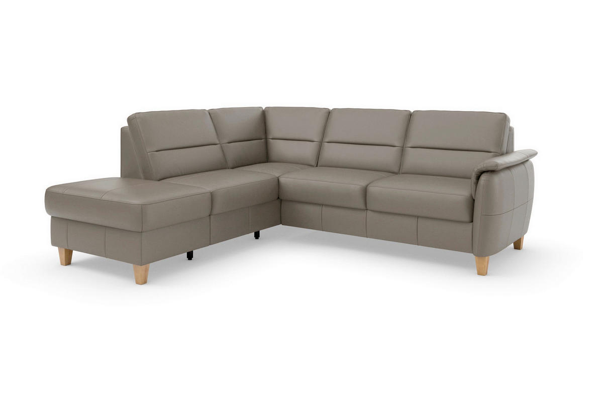 ECKSOFA PALMERA E Grau Echtleder  - Eichefarben/Grau, Basics, Leder/Holz (212/236cm) - Sit & More