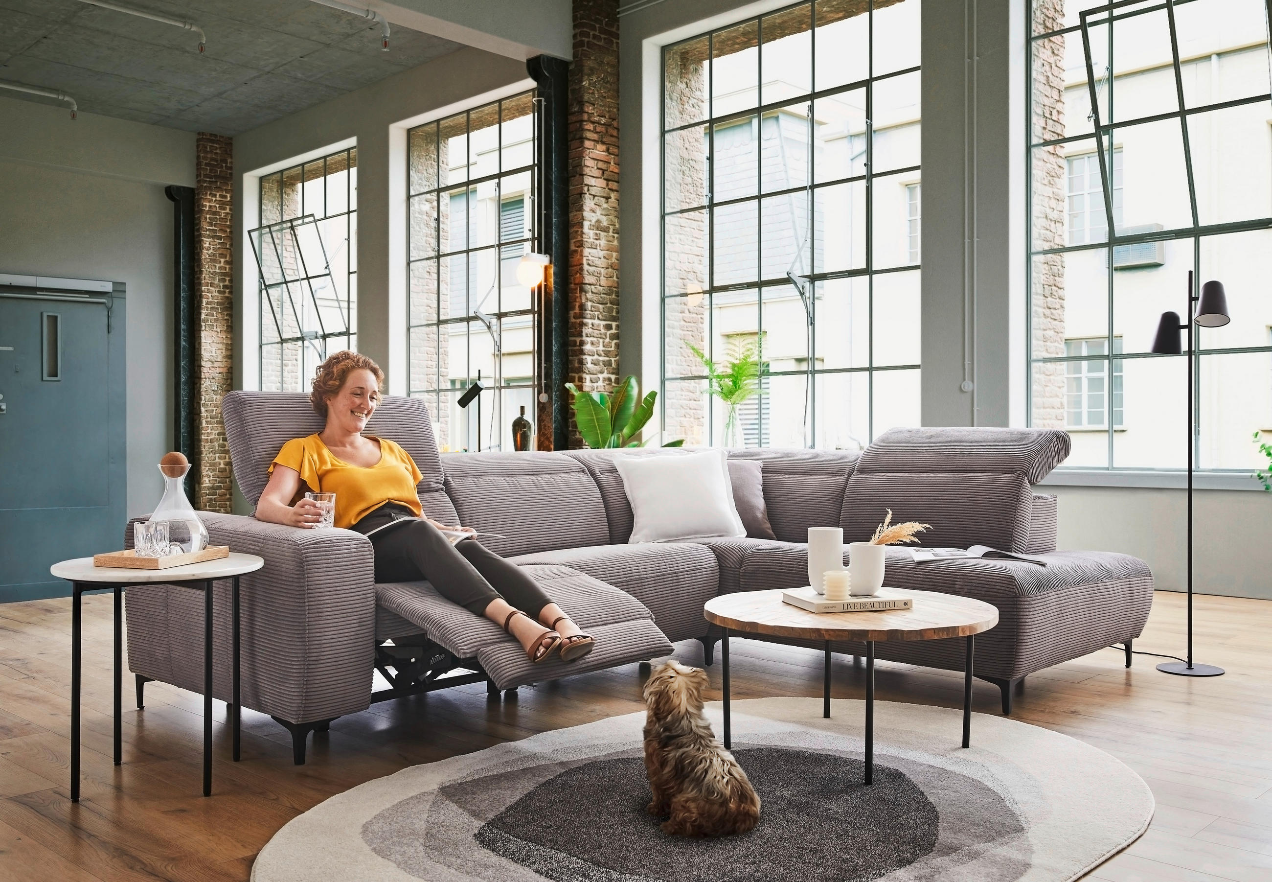 ECKSOFA Dunkelgrau Cord  - Dunkelgrau/Schwarz, Design, Textil (290/223cm) - Pure Home Lifestyle