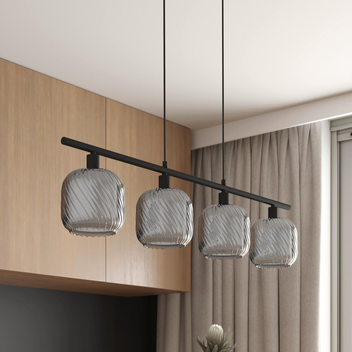 HÄNGLAMPA Asellus 100/15/150 cm  - vit/svart, Basics, metall/glas (100/15/150cm) - Novel