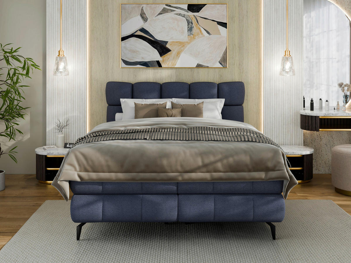 BOXBETT 140/200 cm,  in Blau, Bettkasten, Topper, H3 + H3 = fest  - Blau/Schwarz, Trend, Textil/Metall (140/200cm) - Esposa