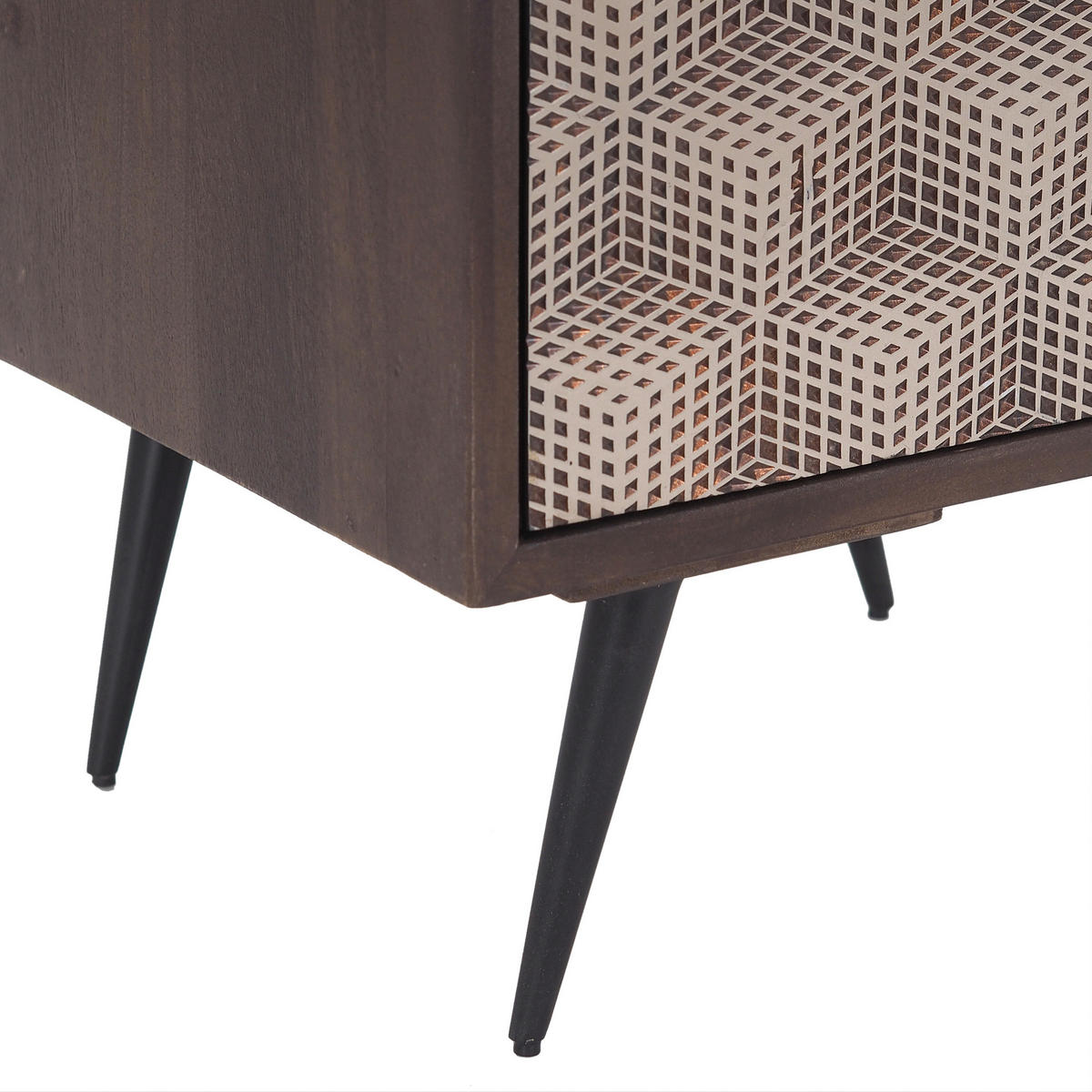 ÉJJELISZEKRÉNY keményfa mangófa diószínű  - fekete/rézszínű, Modern, faalapú anyag/fém (40/50/35cm) - MID.YOU