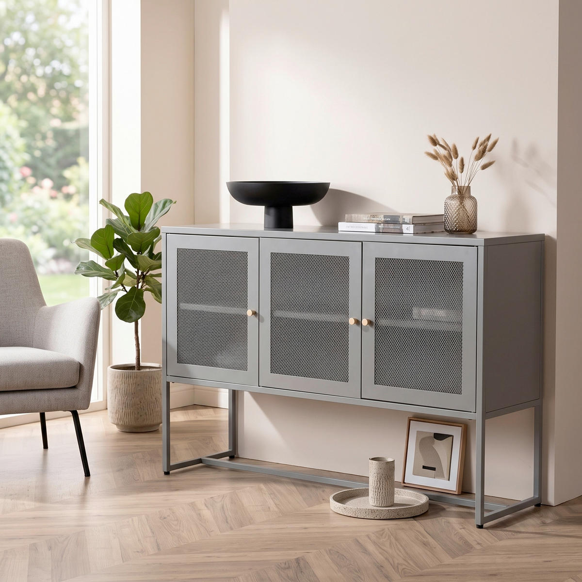SIDEBOARD  120/80/40 cm  - Hellgrau, Design, Metall (120/80/40cm) - Livetastic