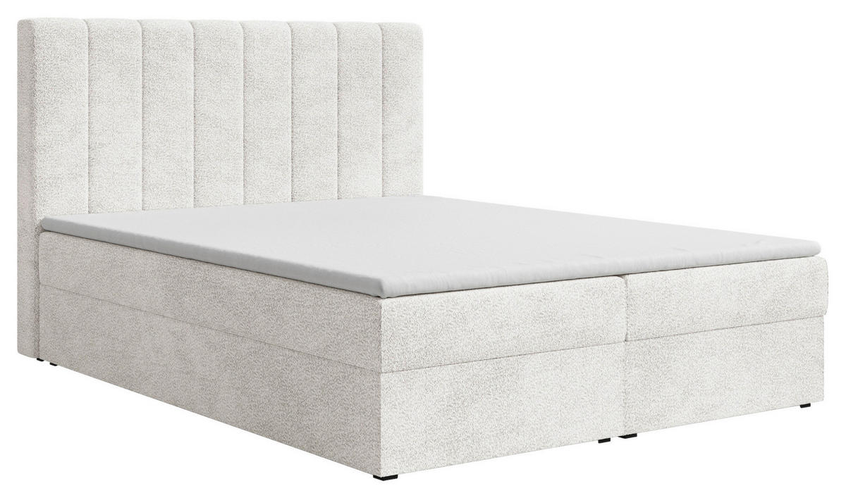 BOXBETT 160/200 cm,  in Weiß, Elfenbein, Bettkasten, Topper,  - Elfenbein/Schwarz, MODERN, Holz/Kunststoff (160/200cm) - MID.YOU