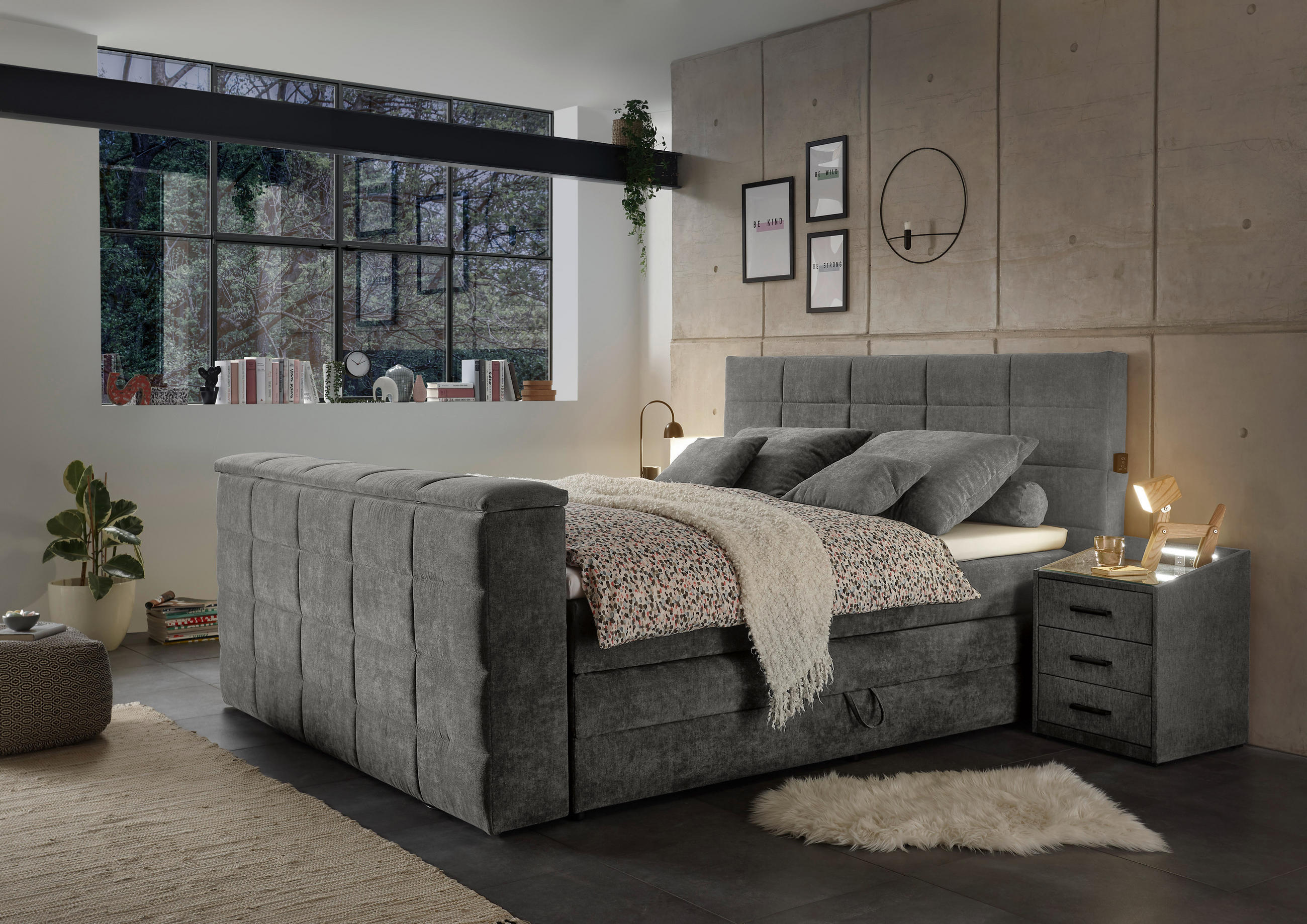 BOXSPRING-ÁGY 180/200 cm  szürke  - szürke, Konventionell, textil (180/200cm) - Carryhome