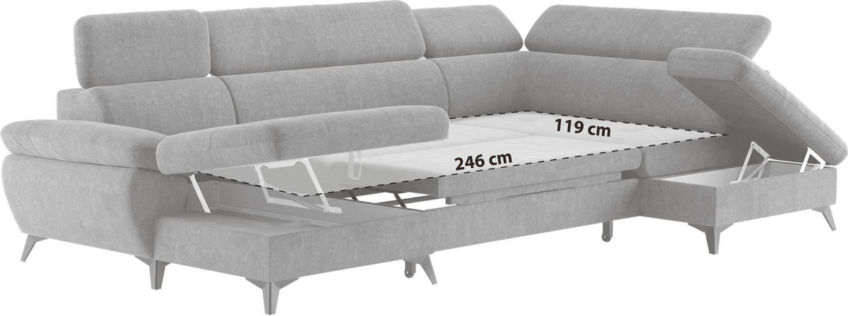 WOHNLANDSCHAFT in Dunkelgrau  - Schlammfarben/Dunkelgrau, Textil/Metall (166/324/207cm) - MID.YOU