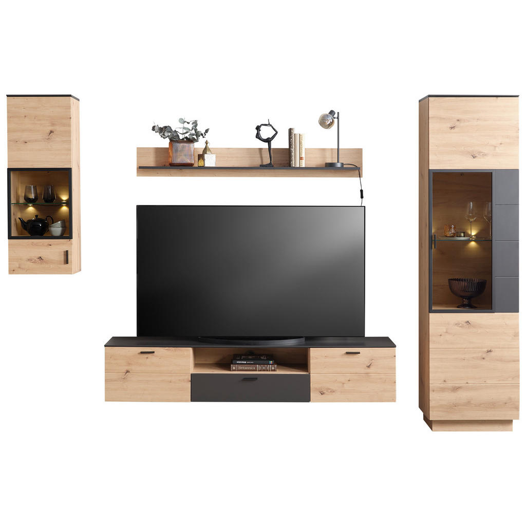 Wohnkombination Modern 4 -Teilig. Tonale 9, Eiche Dekor/Grau