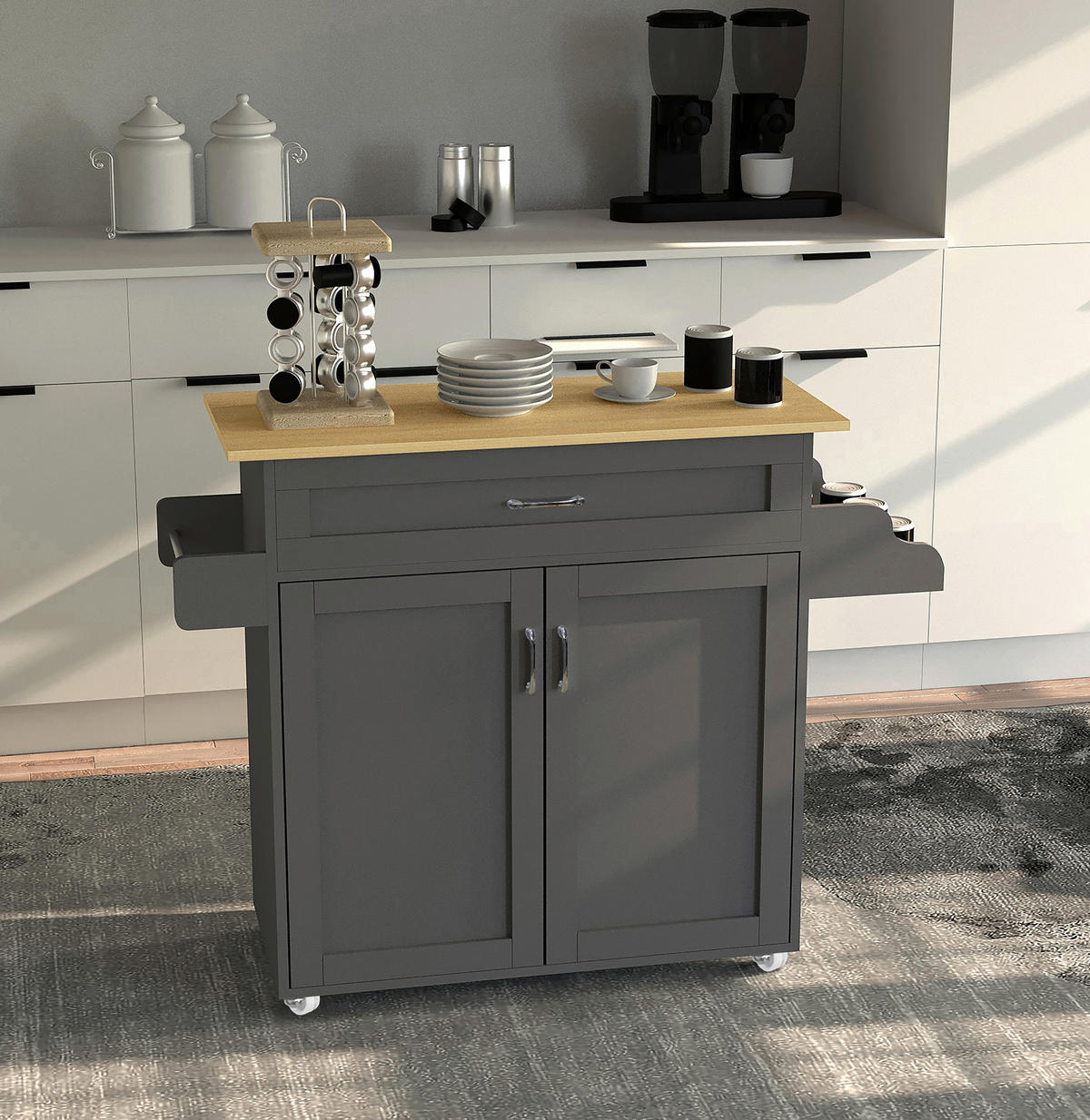 SERVIERWAGEN in Anthrazit, Honigeiche  - Honigeiche/Anthrazit, Basics, Holzwerkstoff/Kunststoff (114/89/39cm) - MID.YOU