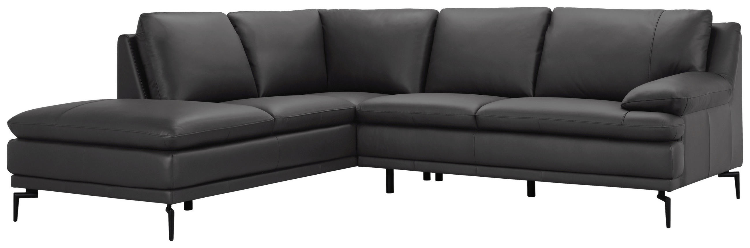 ECKSOFA Grau Echtleder  - Schwarz/Grau, Design, Leder (221/248cm) - MID.YOU