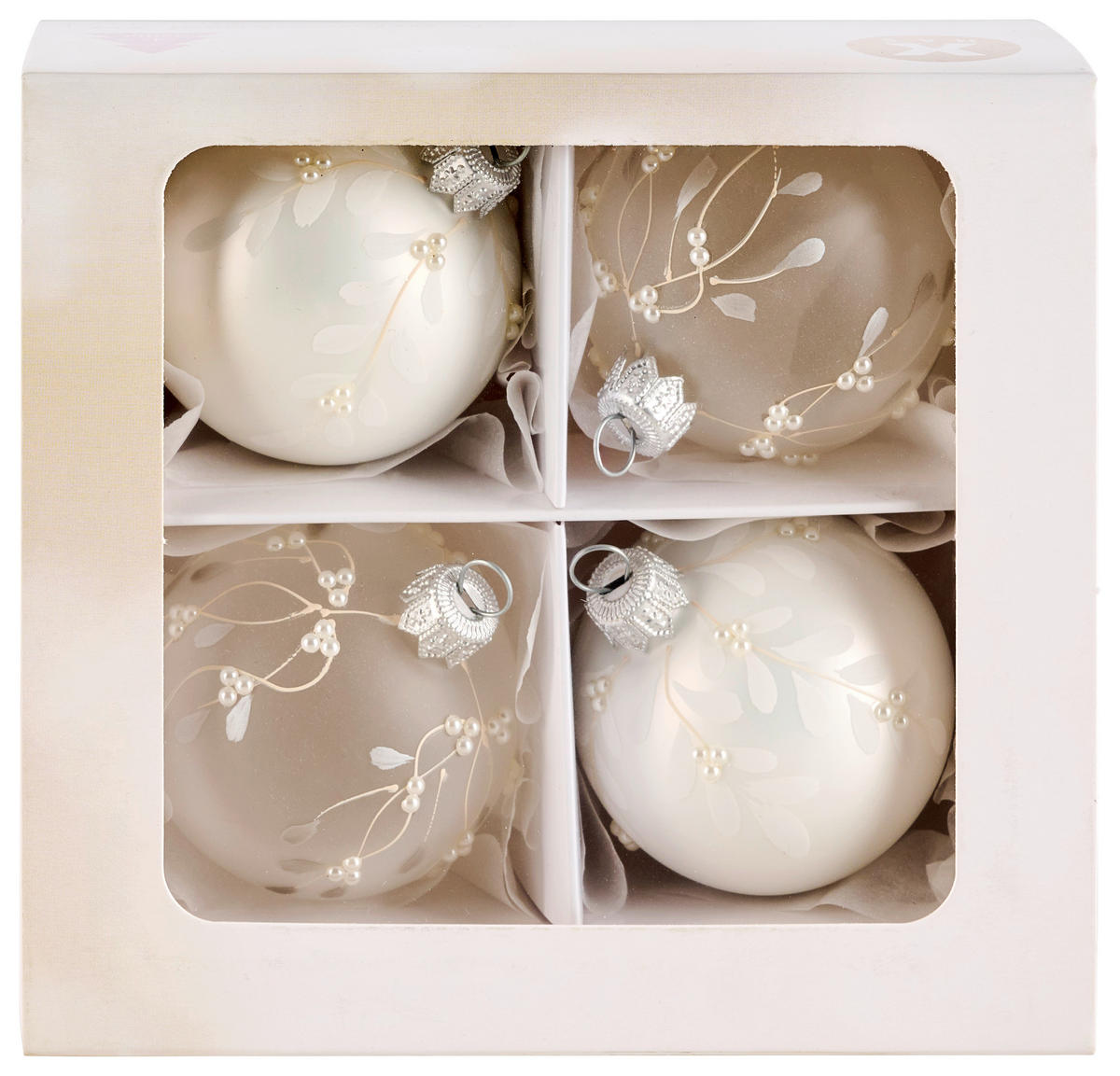 CHRISTBAUMKUGEL-SET 6 cm 4-teilig  - Weiß, LIFESTYLE, Glas/Metall (6cm) - X-Mas