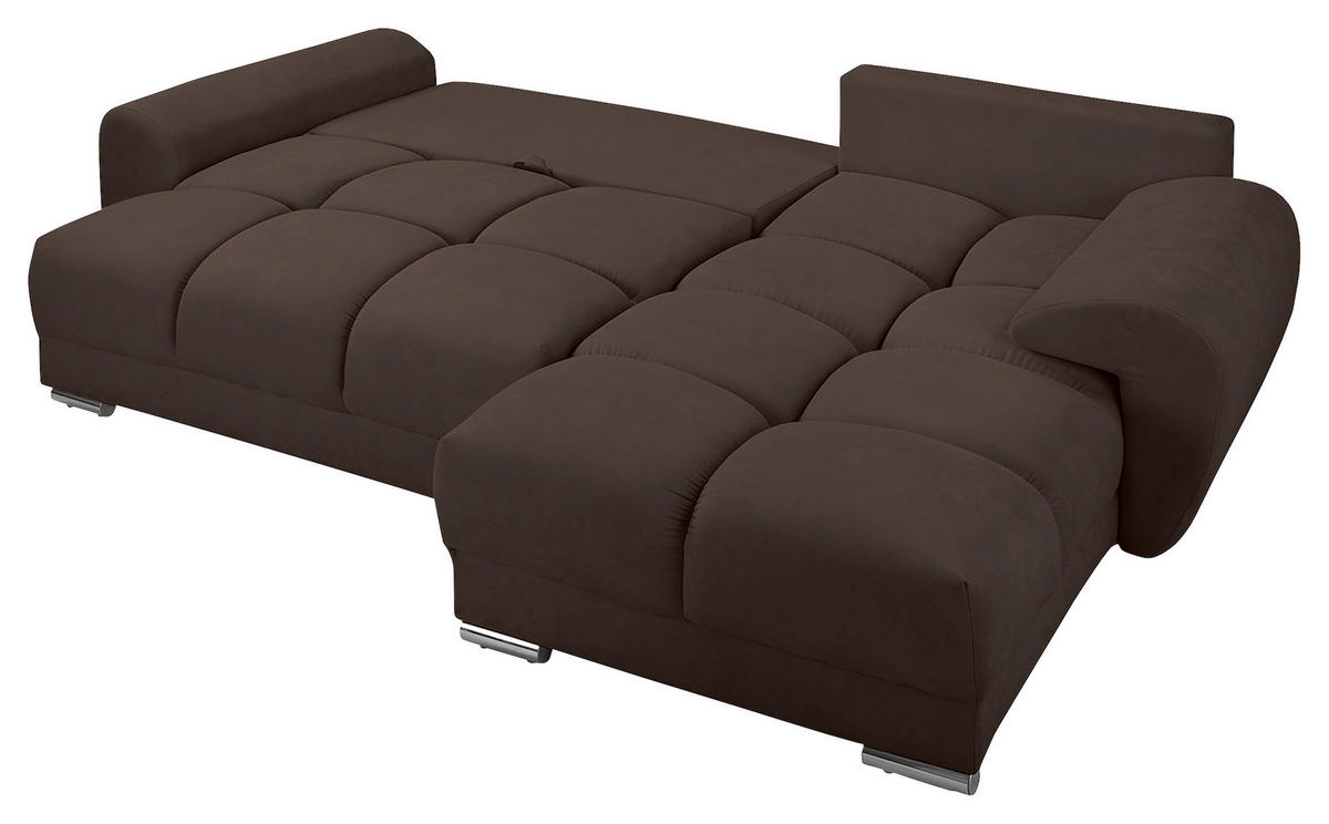 ECKSOFA in Mikrofaser Braun  - Silberfarben/Braun, Design, Textil/Metall (256/175cm) - Livetastic