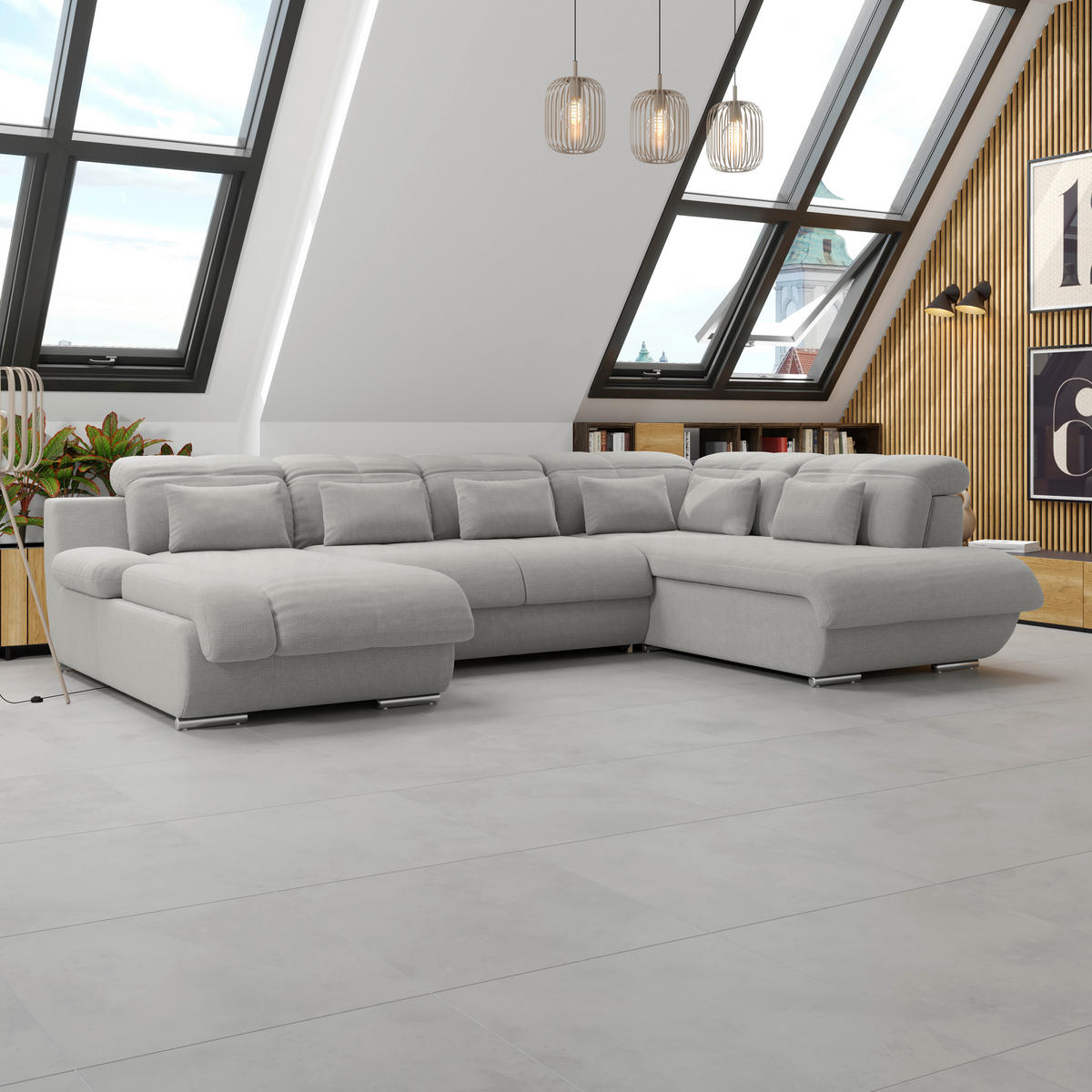 WOHNLANDSCHAFT MULTI Grau Chenille  - Chromfarben/Grau, MODERN, Textil/Metall (184/345/228cm) - Livetastic
