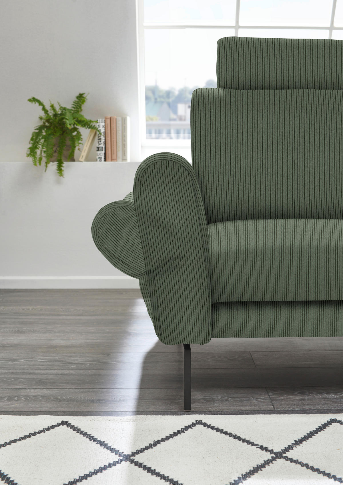 ECKSOFA  in Velours, Feincord Grün  254/280 cm  - Schwarz/Grün, Design, Textil/Metall (254/280cm) - Beldomo Style