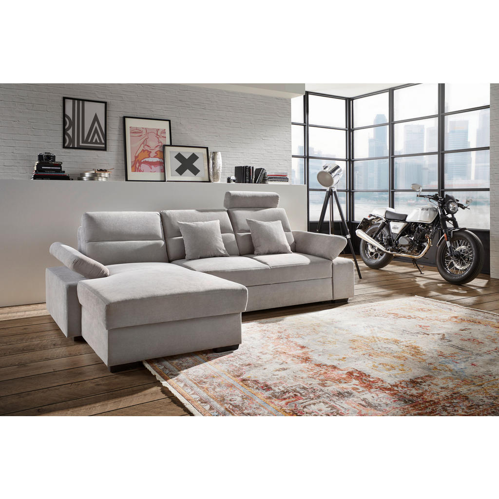 Thumbnail - Cantus Ecksofa, Hellgrau, Textil, Uni, 3-Sitzer, Ottomane links, L-Form, 258x166 cm, Typenauswahl, Stoffauswahl, seitenv...