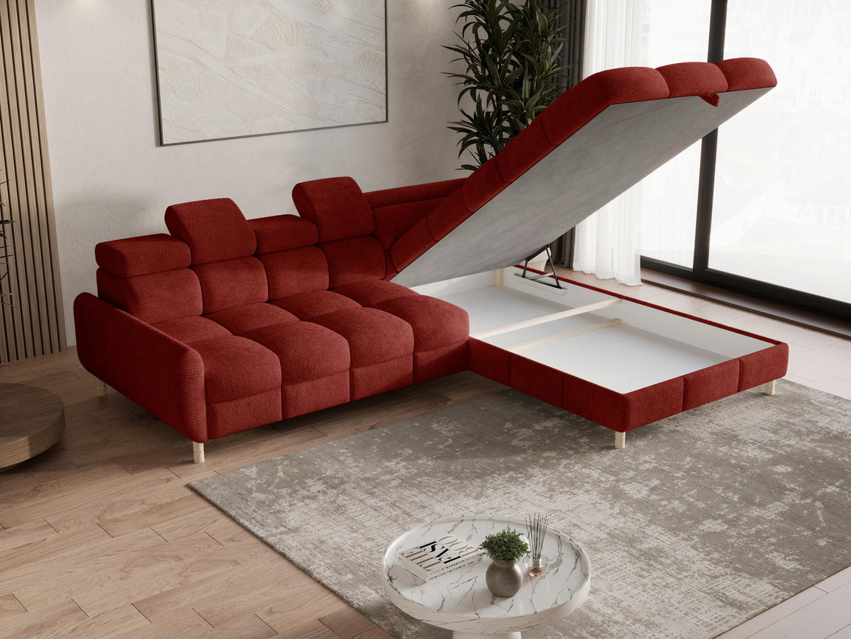 ECKSOFA BUN in Bouclé Rot  - Elfenbein/Rot, Design, Holz/Textil (276/209cm) - MID.YOU