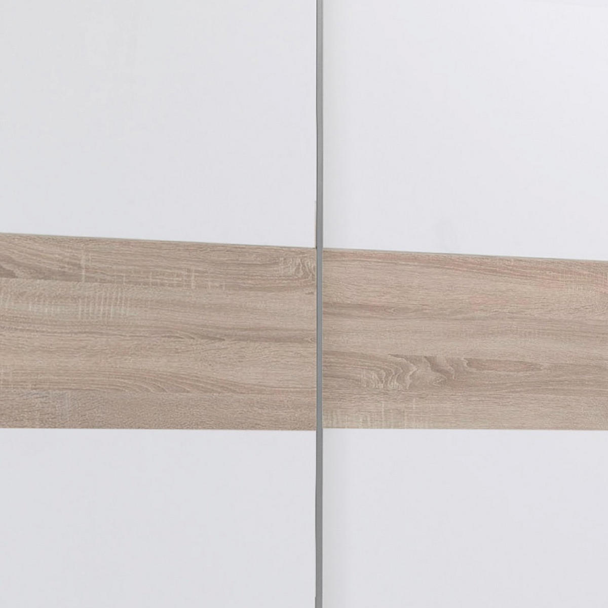 SCHWEBETÜRENSCHRANK 2-türig Weiß, Sonoma Eiche  - Eichefarben/Alufarben, KONVENTIONELL, Holzwerkstoff/Metall (170/195/59cm) - Carryhome
