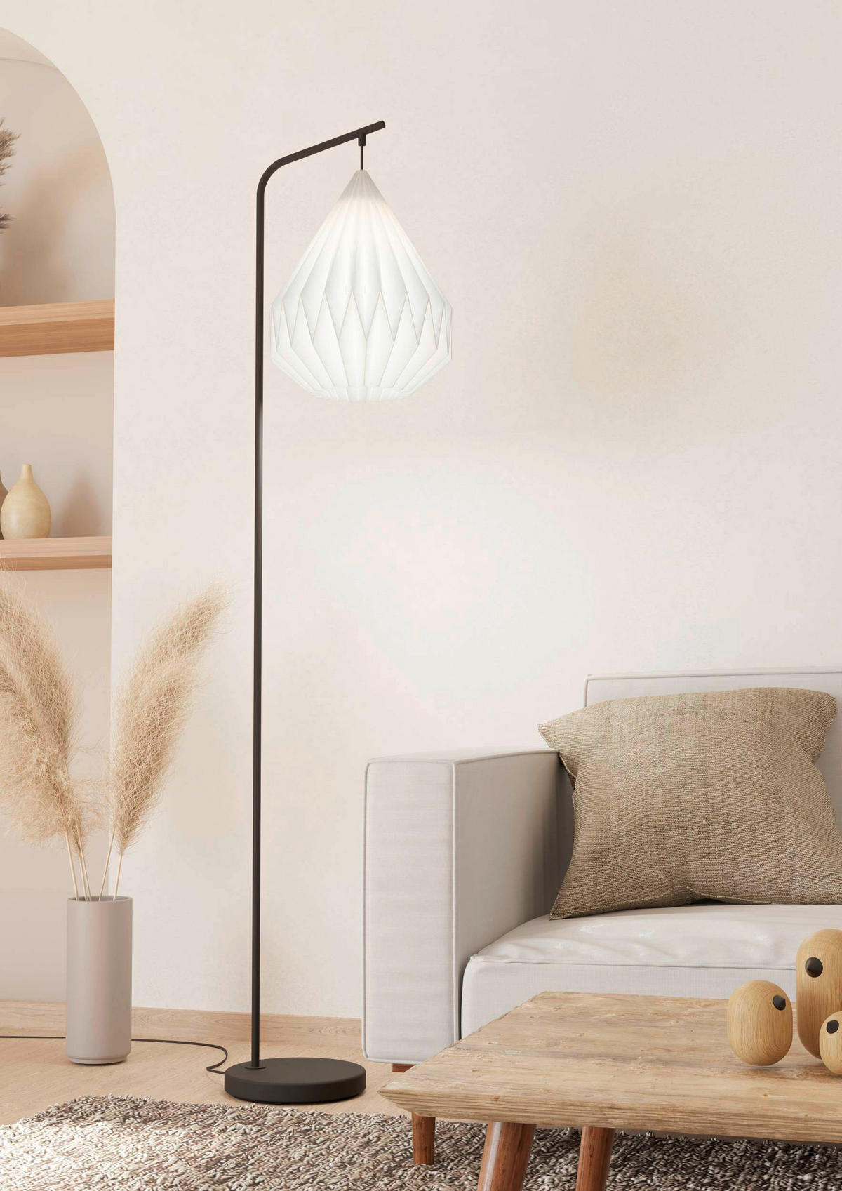 STEHLEUCHTE 36,5/30/158,5 cm    - Schwarz/Weiß, Design, Papier/Metall (36,5/30/158,5cm) - Eglo