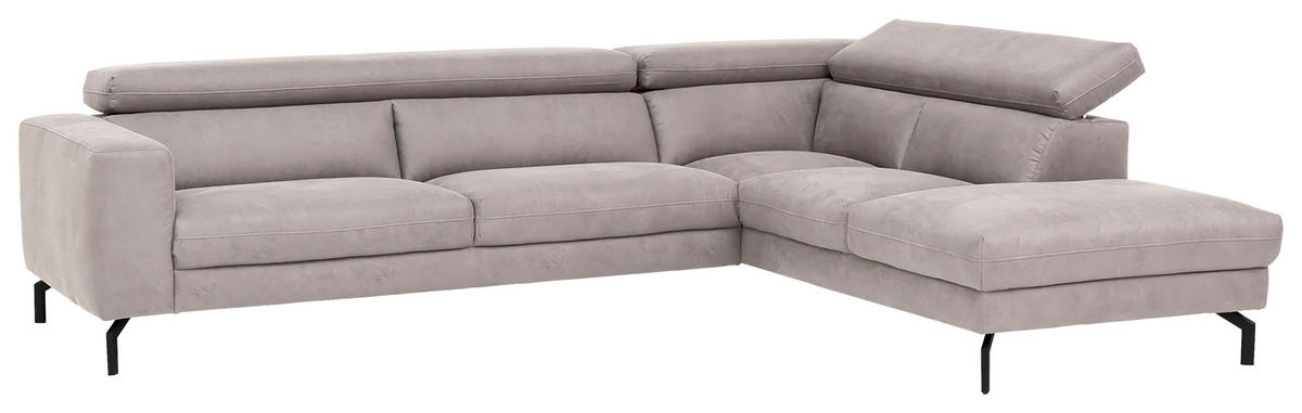 ECKSOFA CALIFORNIA Silberfarben Mikrofaser  - Silberfarben/Schwarz, MODERN, Textil/Metall (305/233cm) - Trendmanufaktur