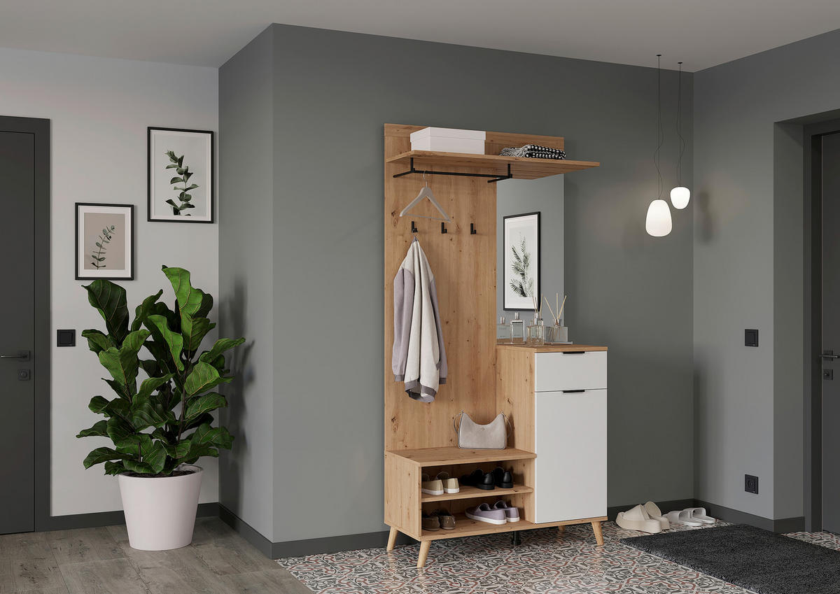GARDEROBE  in 100/202/40 cm  - Weiß/Eiche Artisan, Design, Holzwerkstoff (100/202/40cm) - home24