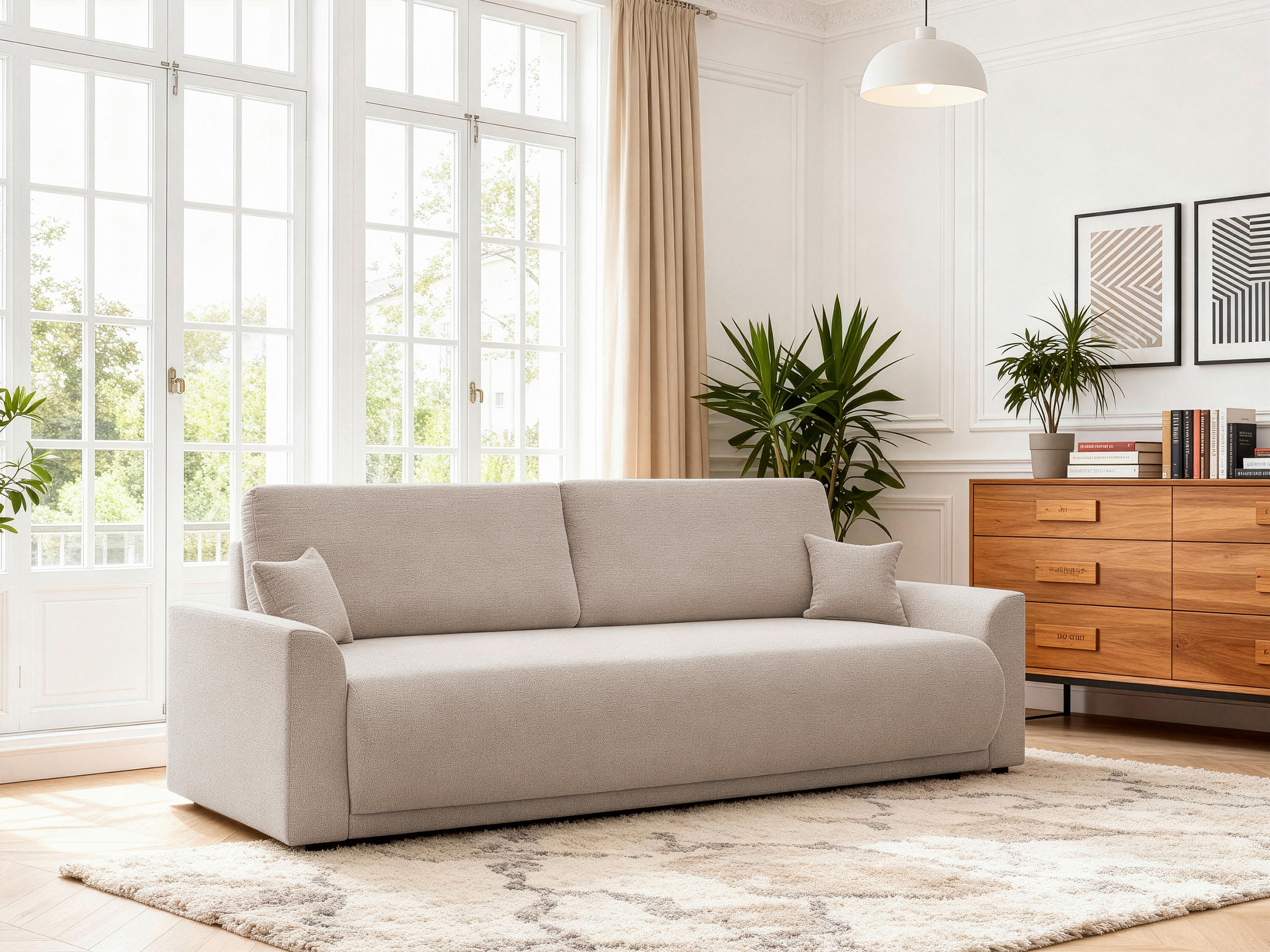 SCHLAFSOFA KIMMY Struktur Beige  inkl. Zierkissen, Rückenkissen, Bettkasten  - Beige/Schwarz, Design, Kunststoff/Textil (234/90/103cm) - P & B