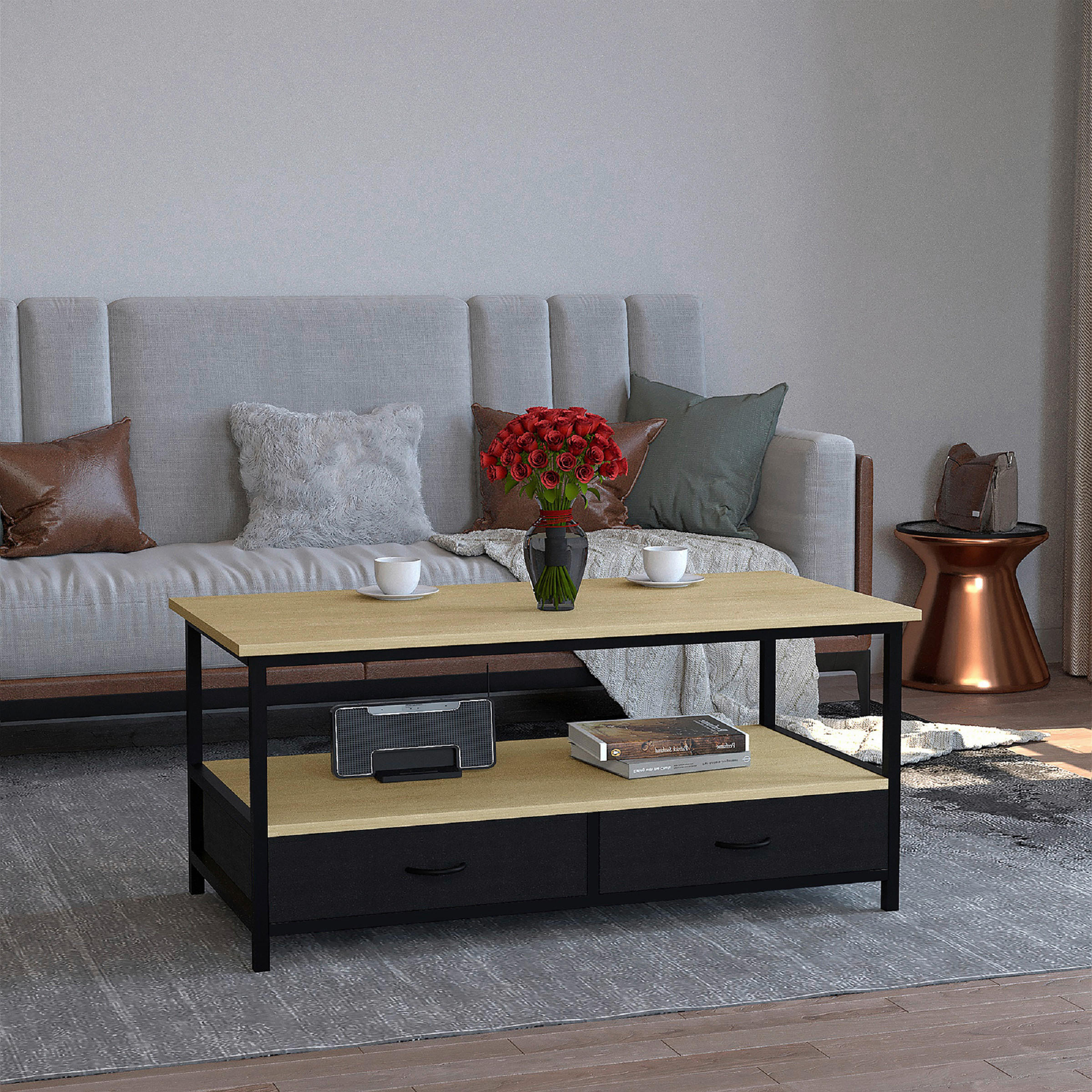 COUCHTISCH in Holzwerkstoff 100/50/45 cm  - Honigeiche/Schwarz, Design, Holzwerkstoff/Kunststoff (100/50/45cm) - MID.YOU