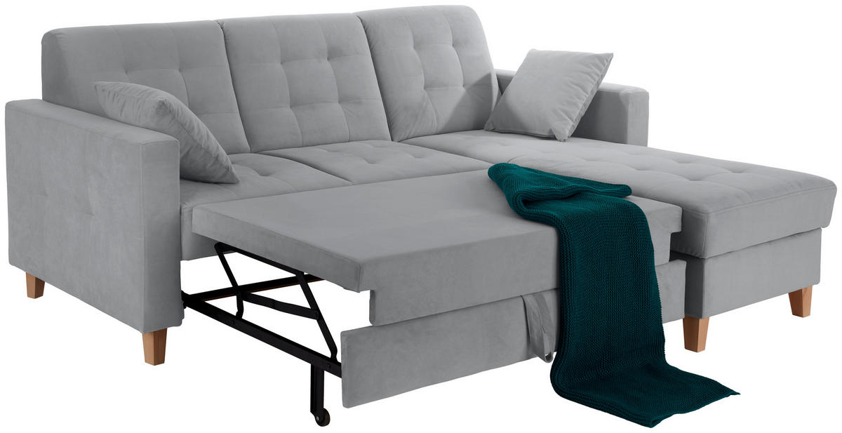 ECKSOFA Anthrazit Samt  - Anthrazit/Naturfarben, Design, Holz/Textil (231/160cm) - Livetastic