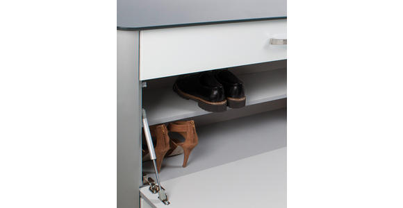 SCHUHSCHRANK 117/97/35 cm  - Chromfarben/Weiß Hochglanz, Design, Glas/Holzwerkstoff (117/97/35cm) - Moderano