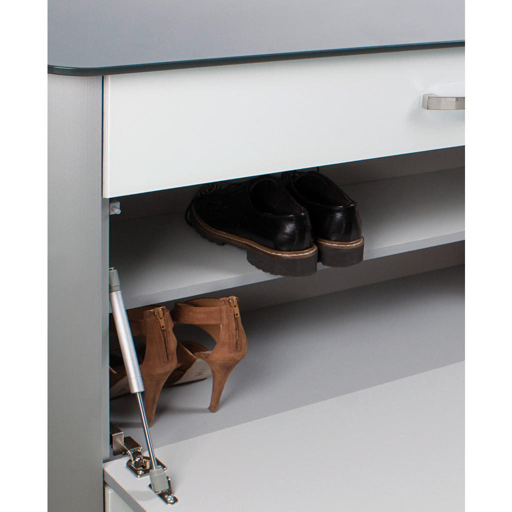 Thumbnail - Moderano Garderobe, Alu, Weiß Hochglanz, Metall, Glas, Holzwerkstoff, 3-teilig, 150x192x34 cm, Garderobe, Garderoben-Set...