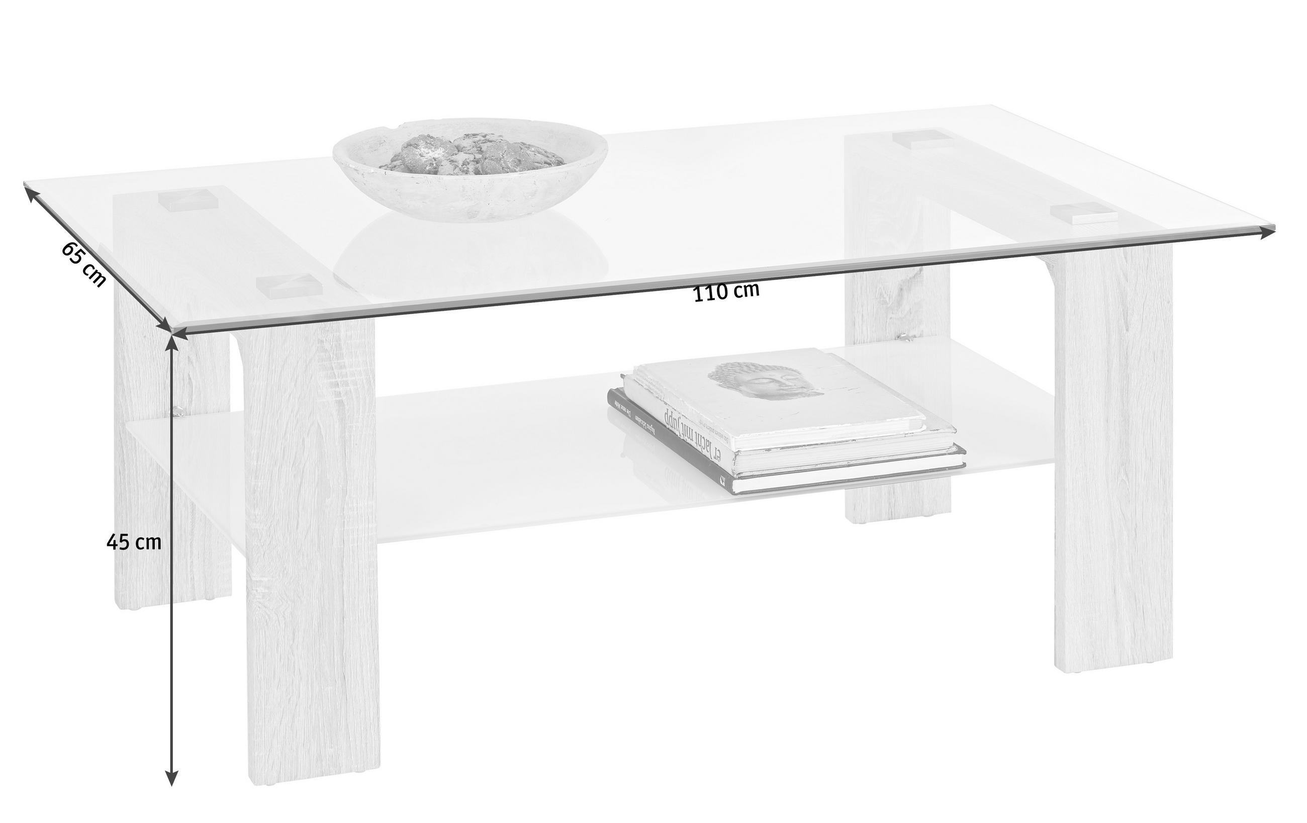 MĂSUȚĂ DE CAFEA sticlă, material pe bază de lemn 110/65/45 cm   - stejar Sonoma/alb, Design, sticlă/material pe bază de lemn (110/65/45cm) - Carryhome