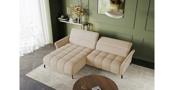 ECKSOFA Beige Flachgewebe Rücken echt, Kopfteilverstellung, Sitztiefenverstellung  - Beige/Schwarz, KONVENTIONELL, Textil/Metall (175/272cm) - Carryhome