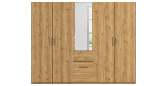 DREHTÜRENSCHRANK  in Eichefarben  - Eichefarben, Design, Glas/Holzwerkstoff (251/197/60cm) - Novel