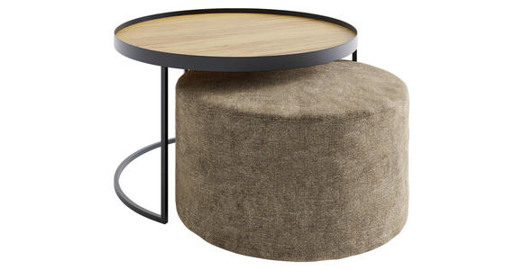 COUCHTISCHSET in Holz 80/80/49 cm  - Eichefarben/Schwarz, Design, Holz/Textil (80/80/49cm) - Novel