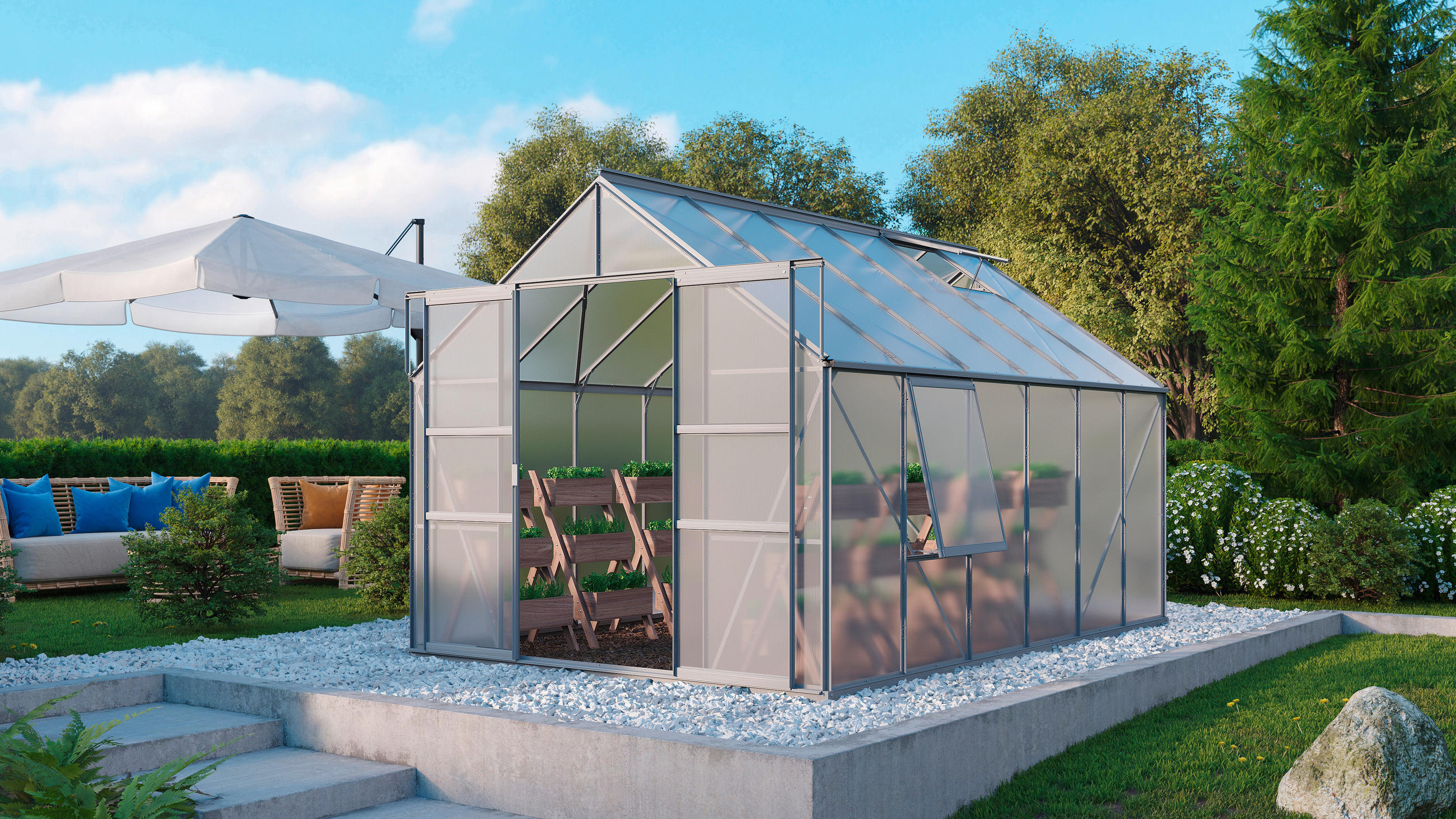 Gewächshausbausatz Meridian 2 9900  9,9 M2 Kunstoff/Metall