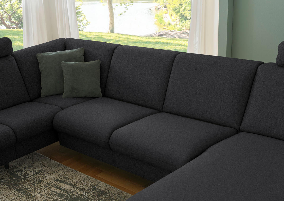 WOHNLANDSCHAFT Flachgewebe Schwarz  - Schwarz, Konventionell, Textil/Metall (190/307/170cm) - Beldomo Comfort