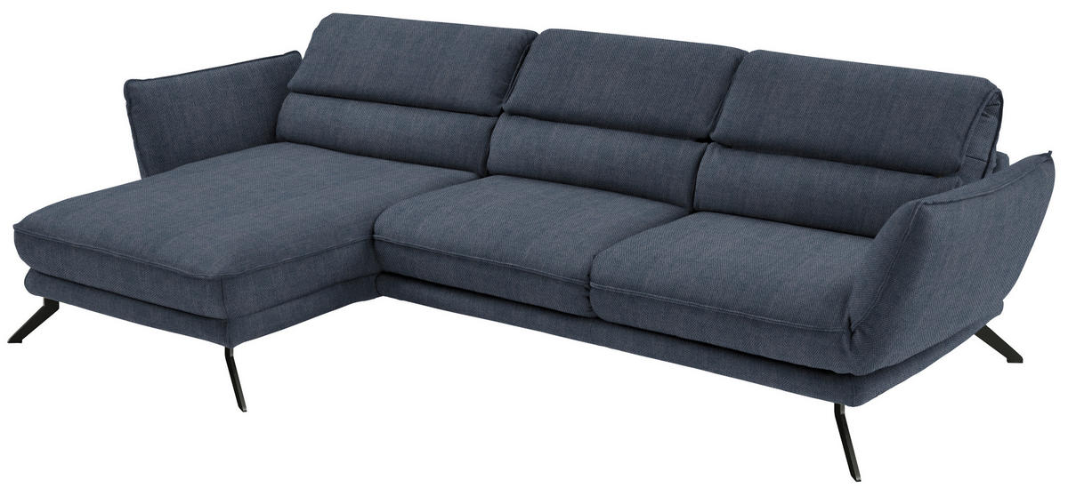 ECKSOFA in Velours Blau  153/283 cm  - Blau/Schwarz, Design, Textil/Metall (153/283cm) - Valdera