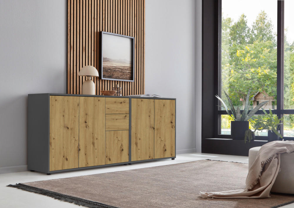 SIDEBOARD  in 184,5/73/33 cm  - Anthrazit/Schwarz, MODERN, Holzwerkstoff (184,5/73/33cm) - MID.YOU