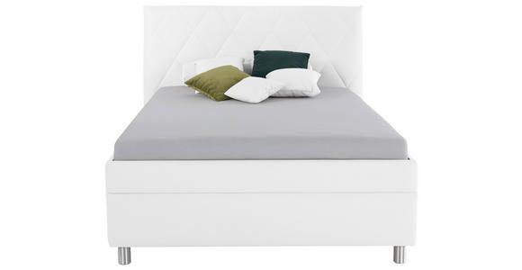POLSTERBETT Matratze, gepolstertes Kopfteil, Lattenrost, Bettkasten 140/200 cm  in Weiß  - Birkefarben/Silberfarben, KONVENTIONELL, Holz/Textil (140/200cm) - Esposa