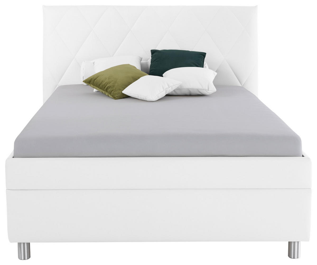 POLSTERBETT Matratze, gepolstertes Kopfteil, Lattenrost, Bettkasten 140/200 cm  in Weiß  - Birkefarben/Silberfarben, KONVENTIONELL, Holz/Textil (140/200cm) - Esposa