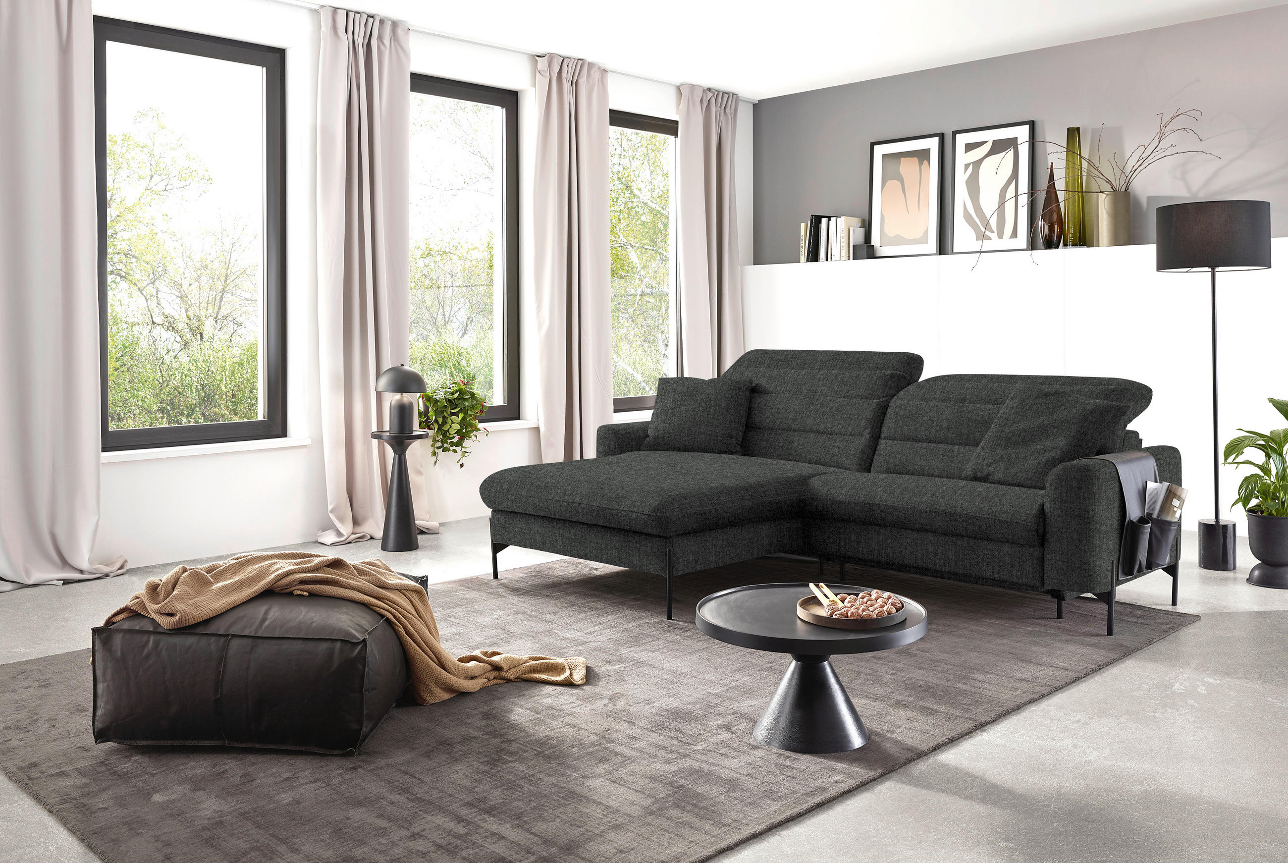 ECKSOFA in Flachgewebe Dunkelgrau  - Dunkelgrau/Schwarz, Design, Textil/Metall (191/252cm) - Dieter Knoll
